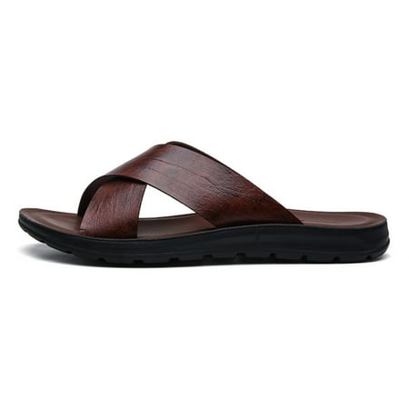

Men s Non Slip Comfortable Sandals Casual Genuine Leather Slide Sandals For Outdoor Indoor Beach-42