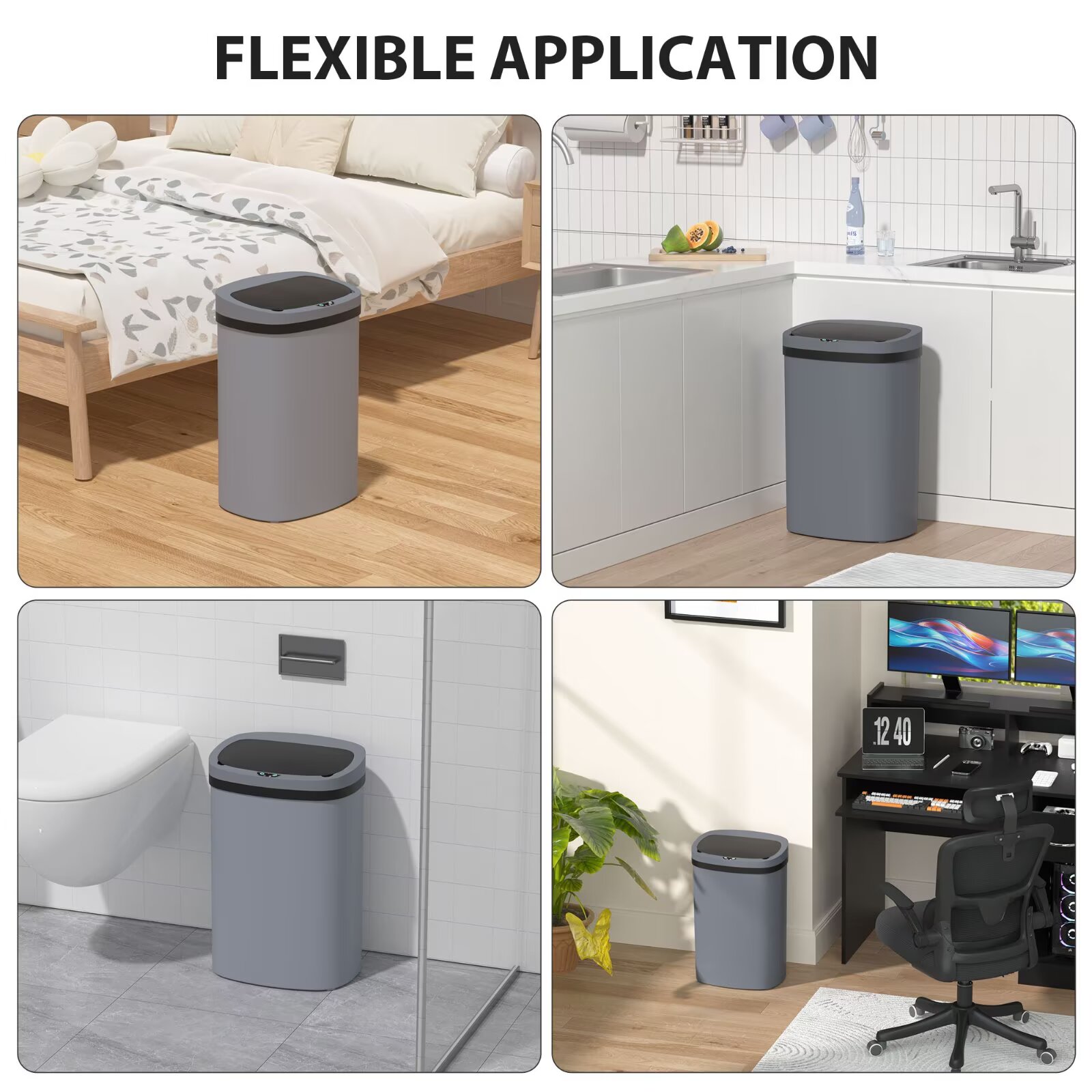 YRLLENSDAN 13 Gallon Trash Can Motion Sensor Touchless Automatic Garbage Cans with Lid and Odor Filter for Kitchen Bedroom Office Living Room, Gray