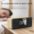 thumbnail image 2 of Reloj despertador con altavoz Bluetooth de madera con radio Fm, puerto de cargador USB, pantalla regulable, temporizador de apagado, reloj digital de madera para dormitorio, mesita de noche, 2 of 5