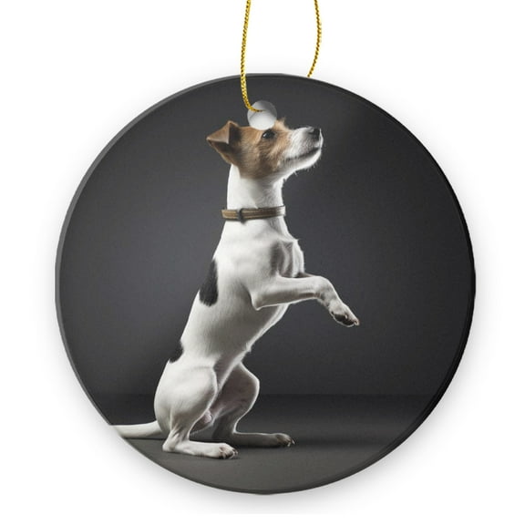 White And Brown Jack Russell Terrier Dog - Christmas Ornament Xmas Keepsake Ceramic Ornaments Holiday Decorations for Tree Christmas Gift Ideas 2.95in
