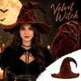 thumbnail image 3 of Crushed Velvet Wrinkled Witch Hat Adult Halloween, Polyester Fiber Twisted Curved Wizard Hat Vintage Prop for Spooky Halloween Party and Dress Up Coffee B, 3 of 6