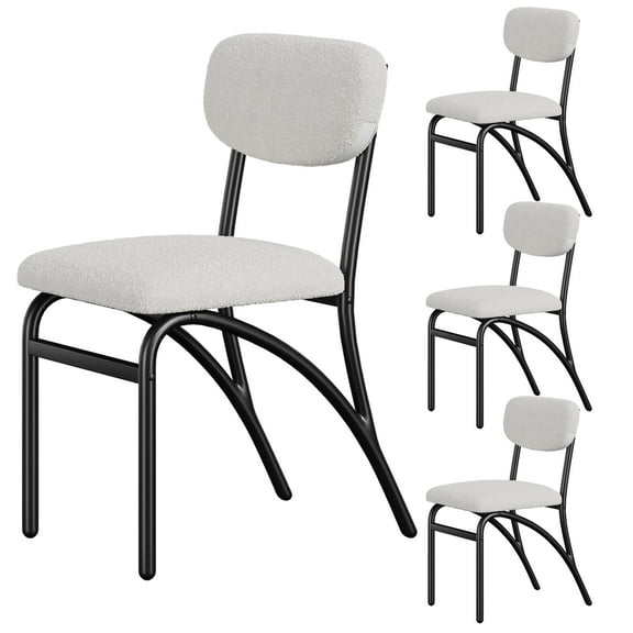 Litake Dining Chairs Set of 4, Modern Fabric Upholstered Dining Room Chair, Mid-Century Modern Round Dining Chairs with Curved Backrests, Boucle Upholstered Seats & Sturdy Metal Legs for Living Room