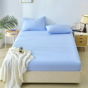 Clearance Boovnll Fitted Sheet Queen Size - Easy Care, Fade Free, Long Lasting - Bottom Sheet, 8-18 Deep Pocket Queen Fitted Sheet, Soft Breathable Washable for Home, Bedroom, Bed Sheets (Blue)