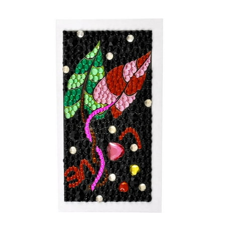 Unique Bargains Camera Phone Pink Fuchsia Black Rhinestone Dual Leaves Sticker Jewelry Seal