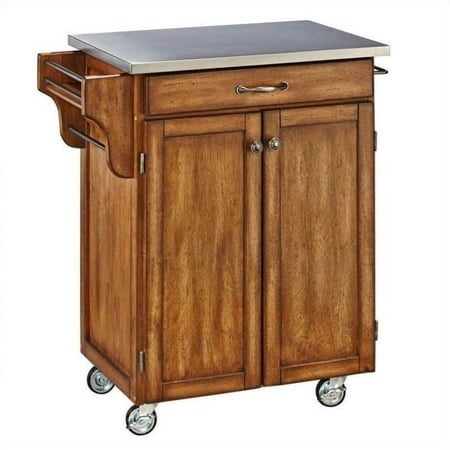 Bassett Cottage Collection - Hawthorne Collections Cottage Oak Wood Cart with Stainless Steel Top
