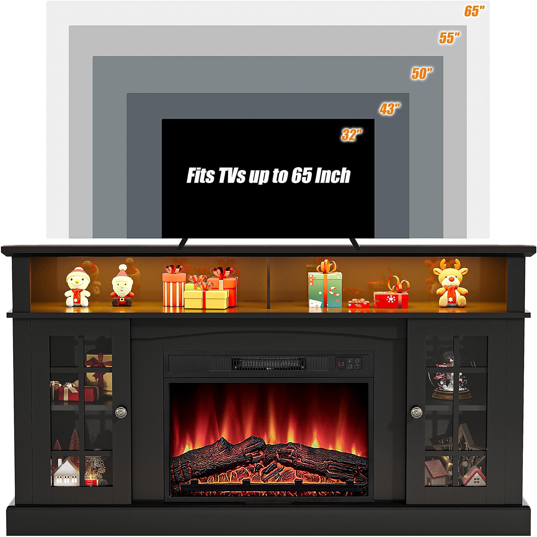SESSLIFE Fireplace TV Stand for 65 Inch TV, TV Console with 23''Electric Fireplace, Entertainment Center Television Table for Living Room or Bedroom, Dark Gray