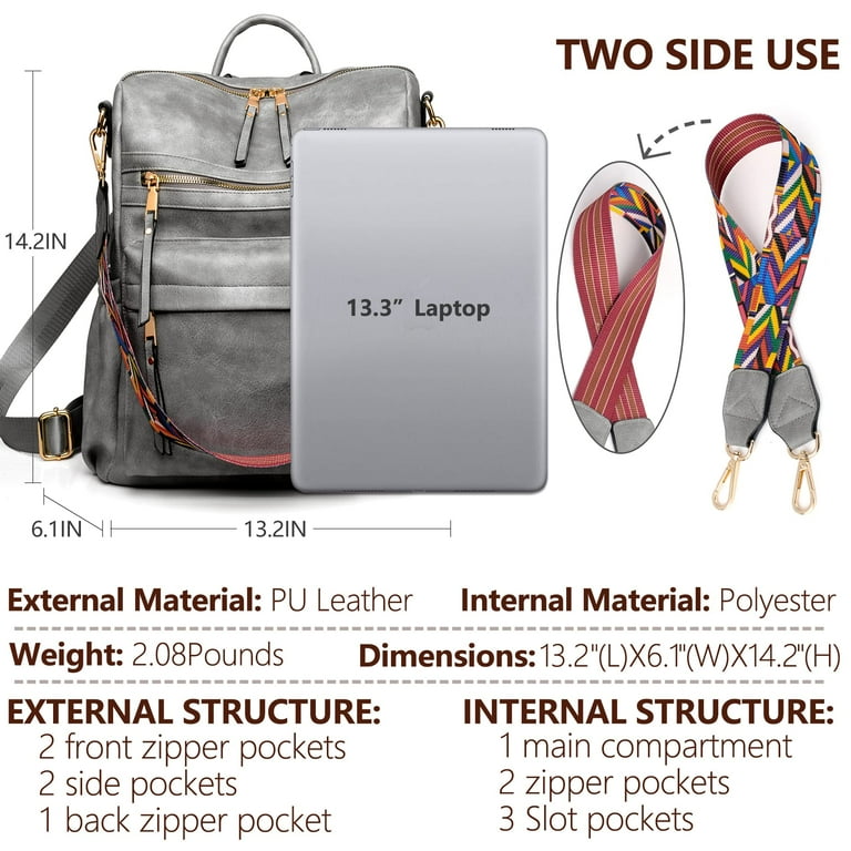 YOMYM Women Backpack Purse for Women Fashion Leather Designer Ladies Convertible School College Shoulder Bags with Colorful Strap Walmart