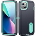 thumbnail image 5 of SaniMore for iPhone 15 6.1" 2023 Hybird Case, Rugged PC Back Shockproof TPU Shell Metal Hidden Kicksatnd Drop Resistant Anti-slip Heavy Duty Protective Cover for iPhone 15, Darkblue+Mint, 5 of 9
