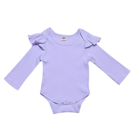 

zuwimk Baby Girl Infant Bodysuit Toddler Baby Girl Summer Fall Basic Plain Short Sleeve Cotton Linen Drawstring Romper Jumpsuit Purple