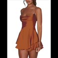thumbnail image 3 of Mono Elegante de Satén para Mujer, de Verano, Sin Mangas, con Espalda Descubierta, Tirantes Finos y . Marrón Oscuro L, 3 of 6