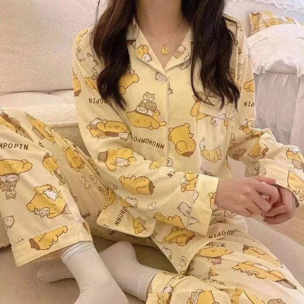 Pijamas Kawaii Crayon Shin-Chan de vaca, ropa de dormir de Anime japonés Y2K para niña, pantalones de manga larga de algodón a la moda, ropa de descanso fina