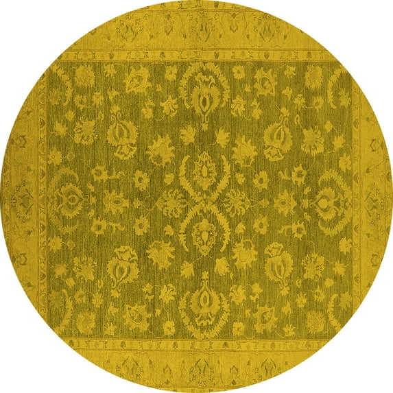 Ahgly Company Indoor Round Oriental Yellow Traditional Area Rugs, 5' Round