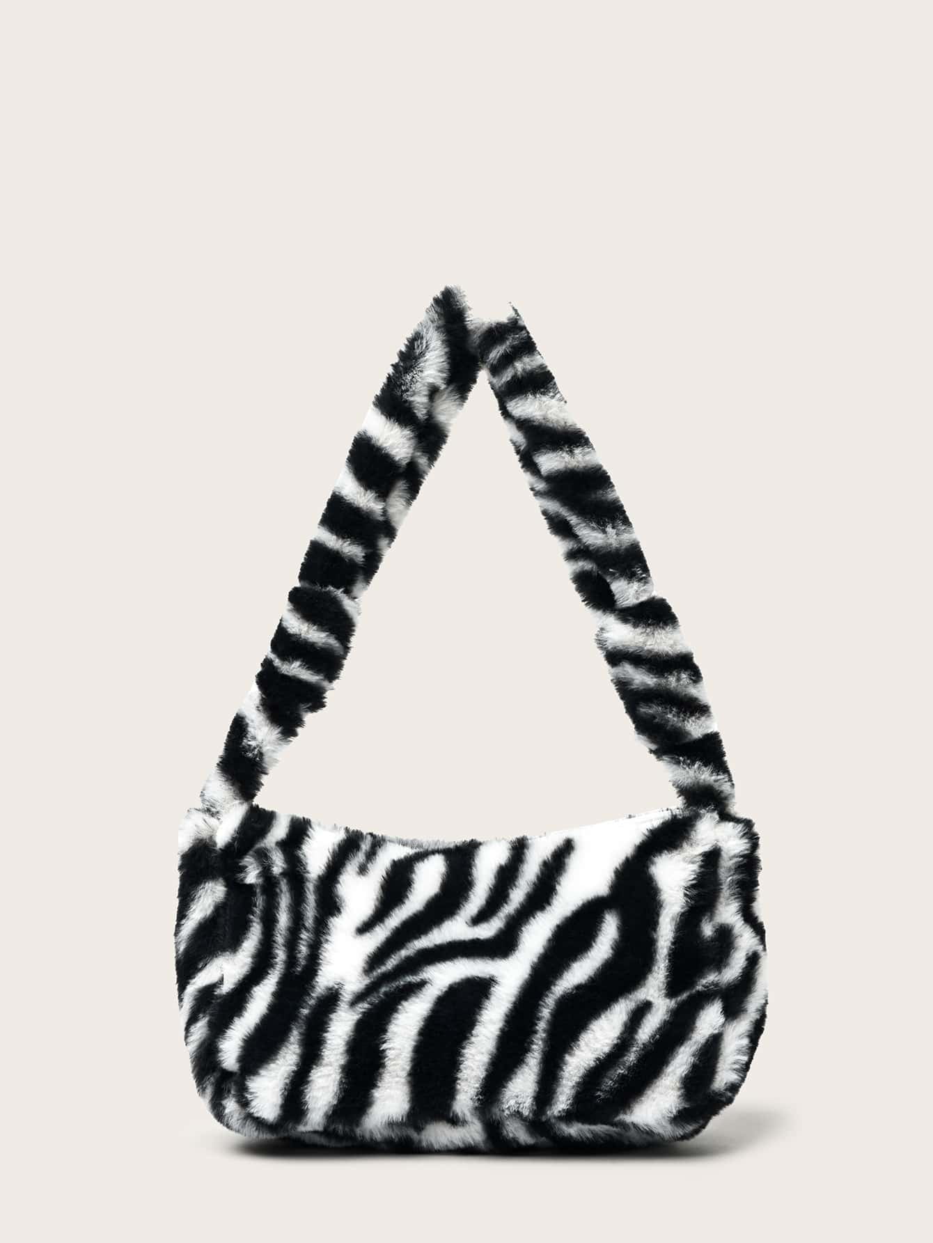 fluffy zebra tote bag
