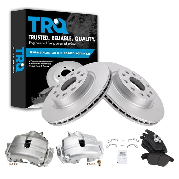 TRQ Front Brake Pad & Rotor Kit Brake Caliper Brake Pads Brake Rotor Semi-Metallic Premium G-Coated Fits Select 2013 Volkswagen GTI 2011-2017 Jetta