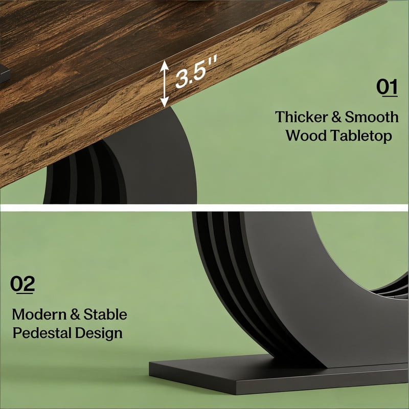 Curved Base Accent Entryway Table, Wooden Console Table with Wide Tabletop, Side Sofa Table with Circular Pedestal
