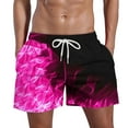 thumbnail image 2 of Deals Yieetim Hot Pink Swimming Trunks for Men, Summer Striped Printed with Pockets Elastic Waist Drawstring Beach Shorts, Lightweight Comfortable Fits Quickly Dry Swim Shorts, 2 of 5