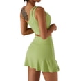 thumbnail image 3 of Women's Tennis Skirts Top Set Stretch High Waisted Golf Skorts Skirt One Shoulder Sports Bra Running Workout Activewear, 2 Piece M Green, 3 of 8