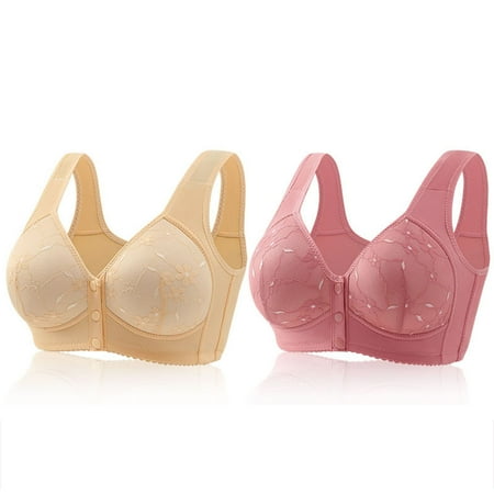 Black of Friday Deals!Clearance Staron 2PC Front Closure Bras for Women Comfortable Front Closure Bra Stretch No Underwire Bras Wireless Full Support Solid Color Bra