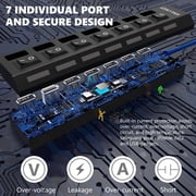 USB Hub 3.0, 7 Port USB Hub Splitter with Individual On/Off LED Switches 2.1ft Extended Long Cable for Laptop, MacBook, Surface Pro