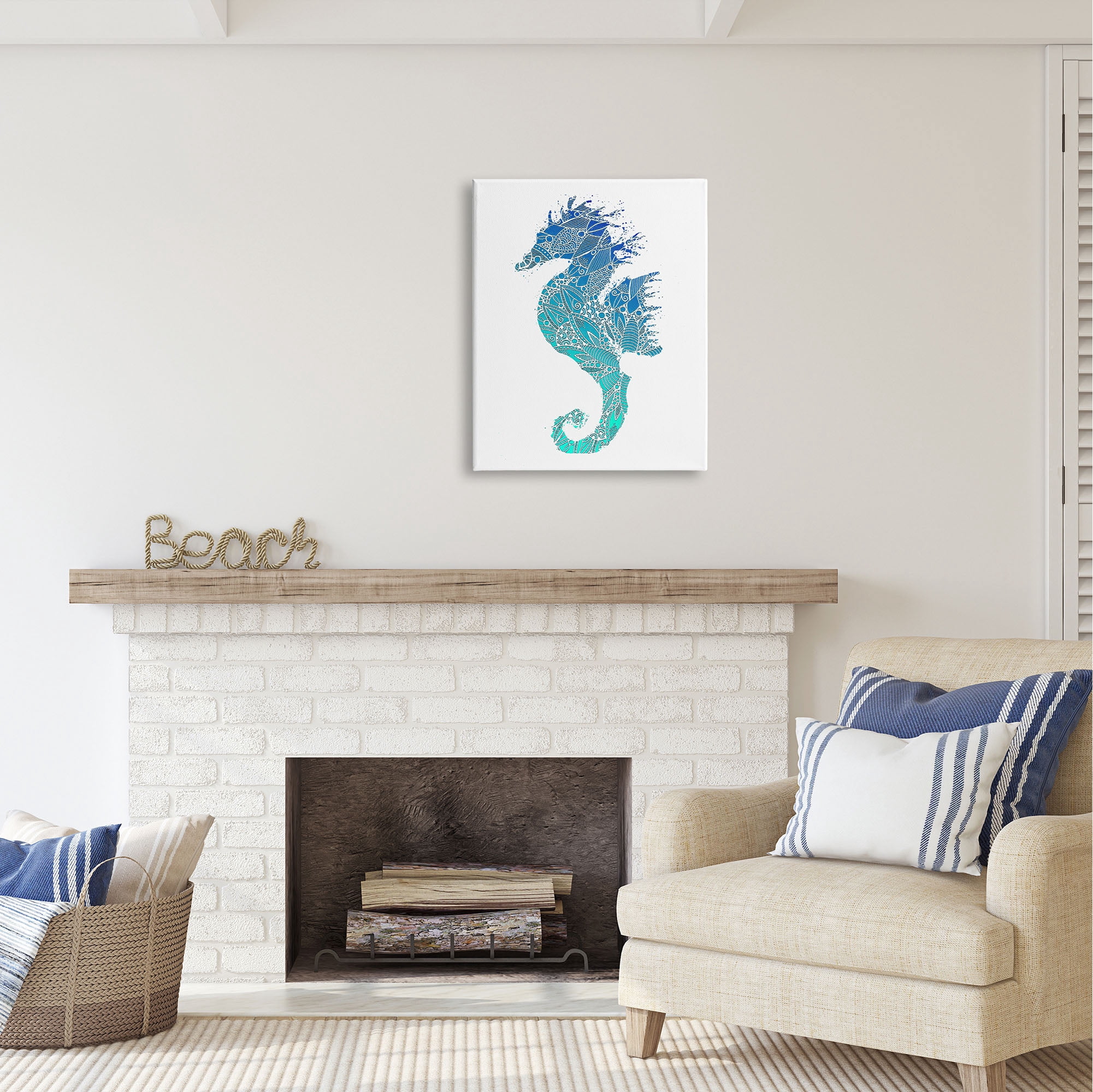 Stupell Industries Fractal Patterned Seahorse Animals & Insects Painting Gallery Wrapped Canvas Print Wall Art, 24 x 30