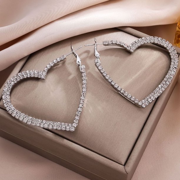 Pendientes de hada con personalidad exagerada y amor Pendientes de alfiler de plata Pendientes llenos de diamantes Pendientes elegantes con destellos