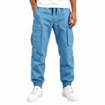 thumbnail image 4 of DJDLJWCJ Boys Jogger Cargo Pants Solid Color Elastic Waist Casual Pants Multi-pocket Outdoor Hiking Pants Blue Size 12, 4 of 8