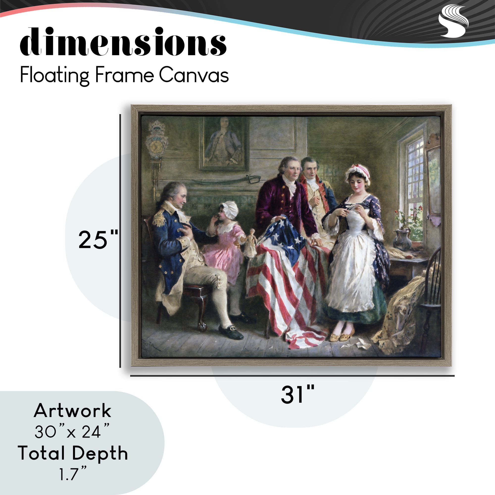 Historical Betsy Ross Brown Framed Floater Canvas Wall Art, design by Arlington Prints