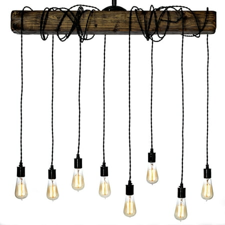 Allen Antique Lighting - Farmhouse Style Light Fixture - Wrapped Wood Beam Antique Decor Chandelier Pendant Lighting - Vintage Kitchen, Bar, Industrial, Island, Billiard and Edison Bulb Decor. Natural Reclaimed Style Wooden