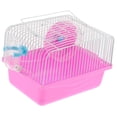 thumbnail image 1 of Jaula portátil para hámster con dispensador de comida y rueda de ejercicio Rosado, 1 of 9