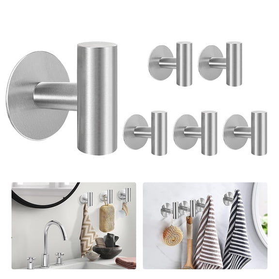 XMZHOU 6 Pack Stainless Steel Coat Hook, Heavy Duty Bath Towel Hooks For Kitchen, Bedroom, Bathroom, Modern Wall Mounted Hook Holder
