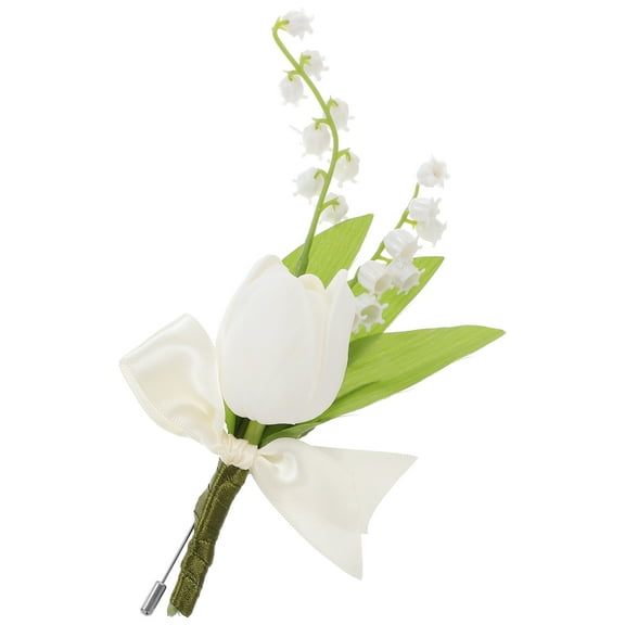 TEHAUX Artificial Tulip Flower Wedding Boutonniere White 1Pack 5.9X2.8X2.0In
