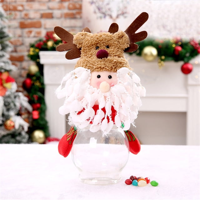 Heliisoer 2 In 1 Christmas Candy Jars Clear Plastic Cookie Jar Santa Doll Sweet Gift