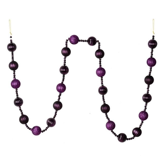Vickerman M183526 6 ft. Plum Stripe Ball Garland