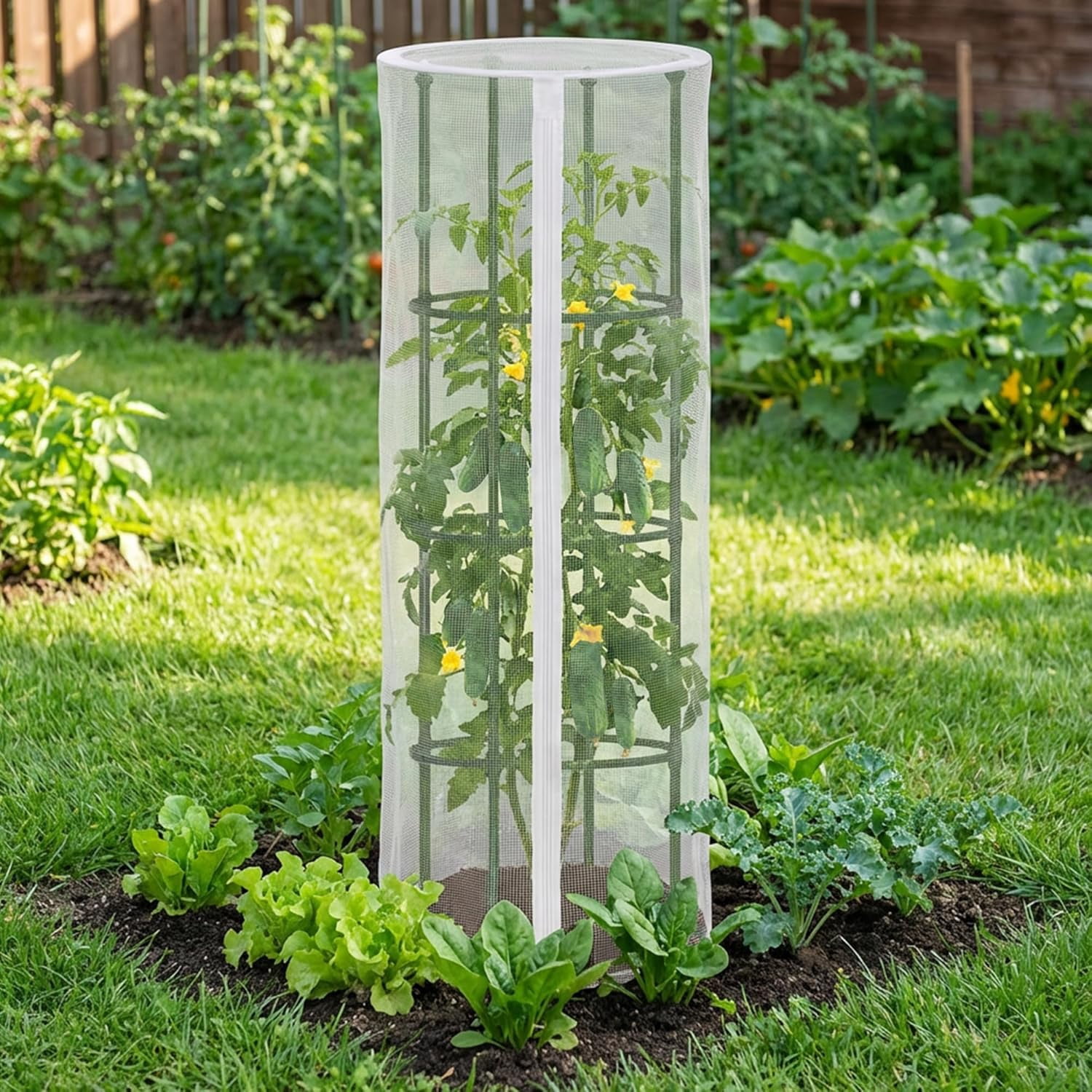 4 Pcs Garden Bird Netting, 59"x18" Tomato Cage Cover with Zipper for Climbing Plants