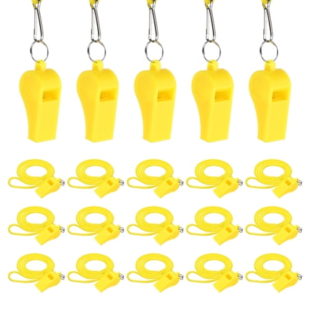 Uxcell Plastic Whistles with Lanyard, Training Sports Gather Whistles Loud Crisp Sound Colorful Bulk Whistle 20 Pcs & Yellow -Fitting for (Coaches/Referee/Outsides/Team Events)
