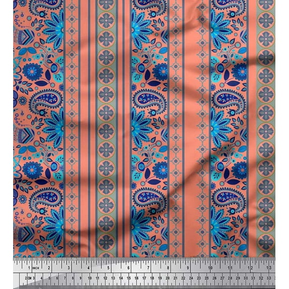 Soimoi Velvet Fabric Stripe,Floral & Paisley Decor Fabric Printed Yard 58 Inch Wide