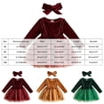 thumbnail image 5 of Splozh Toddler Fall Dress Fashion Baby Girls Christmas Velvet Bow Headband Long Sleeve Star Tutu Dress,Green,0-3 Months, 5 of 9