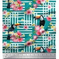 thumbnail image 1 of Soimoi Green Polyester Crepe Fabric Floral & Toucan Bird Print Sewing Fabric BTY 52 Inch Wide, 1 of 3