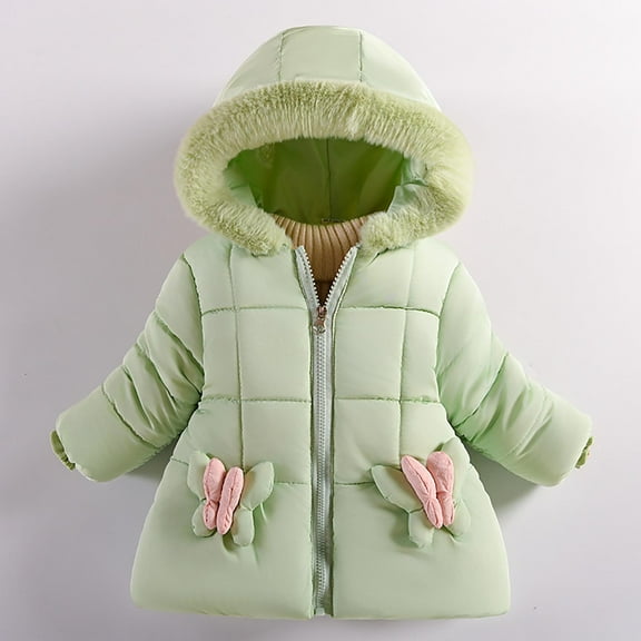 NAISIBABY Girls Puffer Jacket 4T, Zip Up Fluffy Hooded Thicken Warm Winter Cute Padded Coat Green(1-5T)