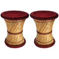 thumbnail image 1 of Natural Geo Moray Accent Stool (Set of 2) - Handwoven Maroon, 1 of 4