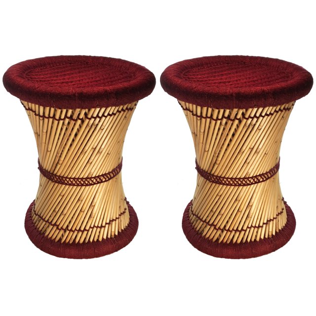 Natural Geo Tabouret d'Accent Moray (Ensemble de 2) - Tissé à la Main Bordeaux
