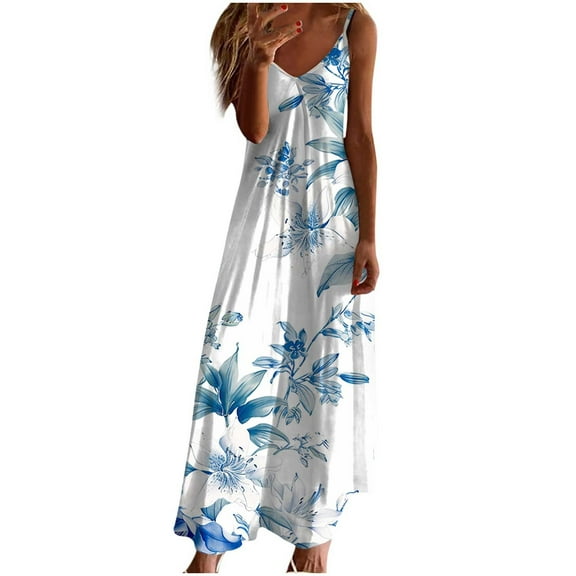 HOMBOM Boho Dresses for Women Summer Maxi Beach V-Neck Sundress 2024 Holiday Beach Sleeveless Dresses 2XL