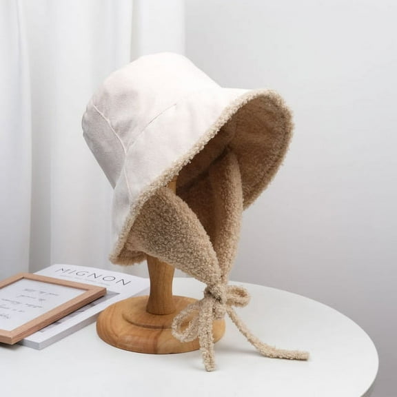 CoCopeanut New Lady Winter Hats Women Thick Bucket Hats with Earmuffs Solid Color Bucket Hat Warm Panama Hats Caps Outdoor Hat Riding Hat