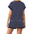 thumbnail image 6 of Women 2 Piece Outfits Sets Short Sleeve Stripe Knit Tops and Short Casual Airport Vacation Lounge Sets, 6 of 7