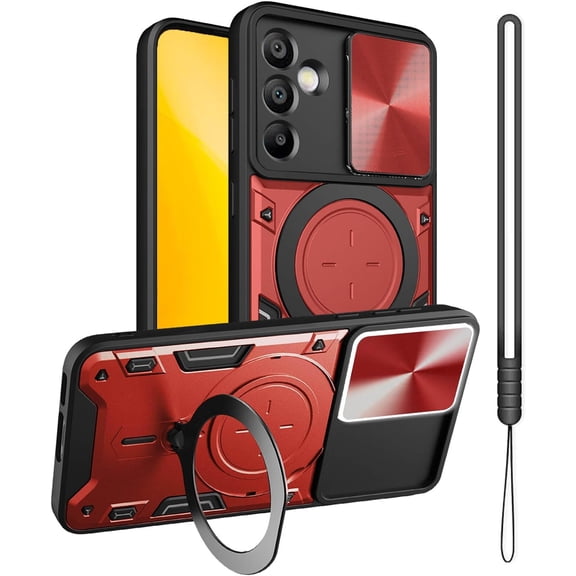A15 5G Case,for Galaxy A15 5G Phone Case,Metal Stand Ring Holder for Samsung A15 Case,Camera Protector,Slim Full Protection Shockproof Cover for Women Men,Basic Cases for Galaxy A15 2024 (Red)