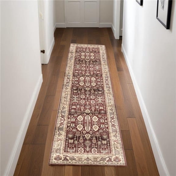 HomeRoots 546494 8 ft. Oriental Distressed Non Skid Runner Rug, Red & Ivory