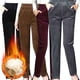 thumbnail image 4 of Pantalones de pana Prolriy para mujer, leggings con forro polar, de cintura alta, gruesos, cálidos y suaves, térmicos, informales, de talla regular y grande, de invierno, color negro XL, 4 of 6