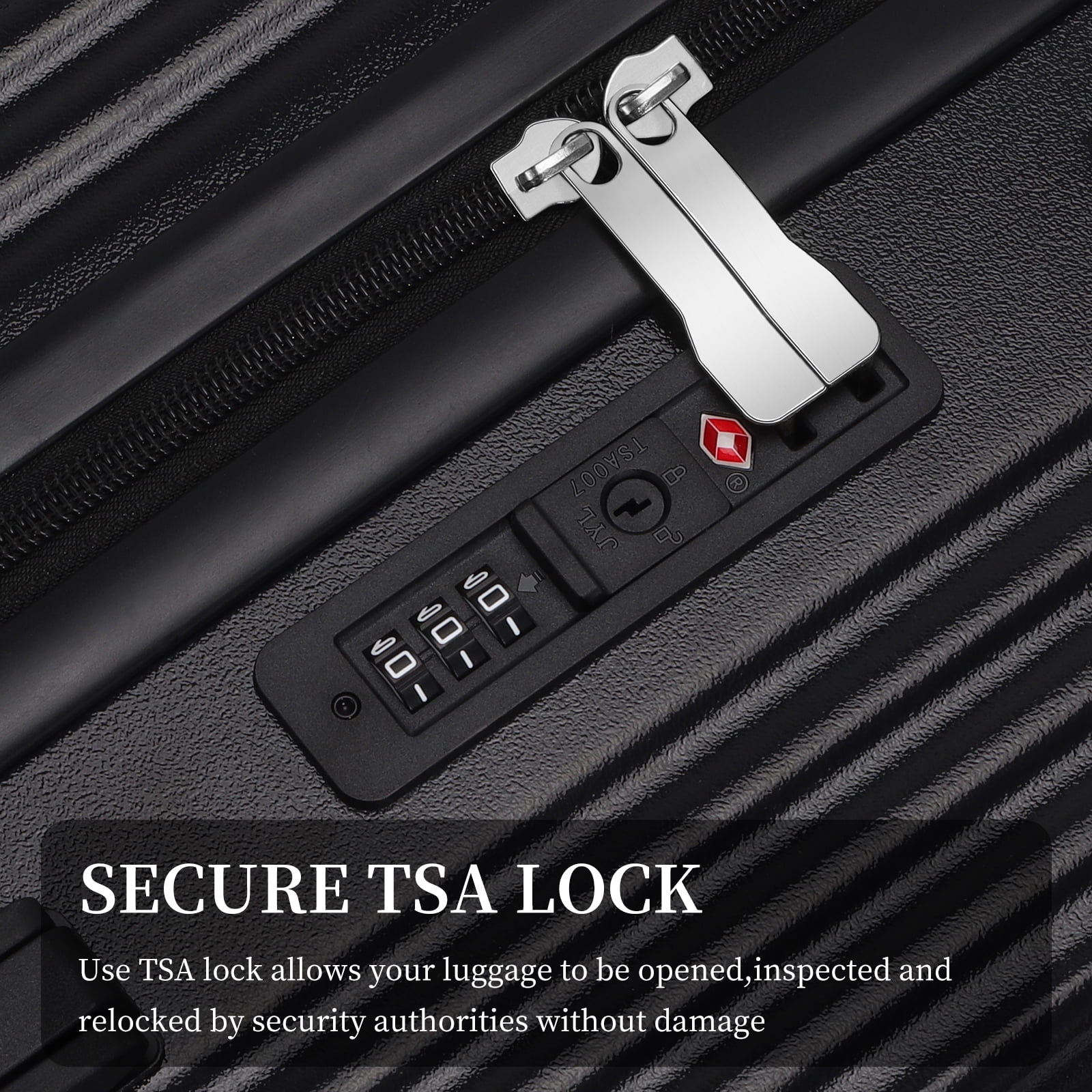 3 Piece Hardside Luggage Set, Hardshell Lightweight Suitcase with Duffel Bag, Double Spinner Wheels, USB Port, Cup Holder, TSA Lock ,Side Hook 20in24in28in.(Black)