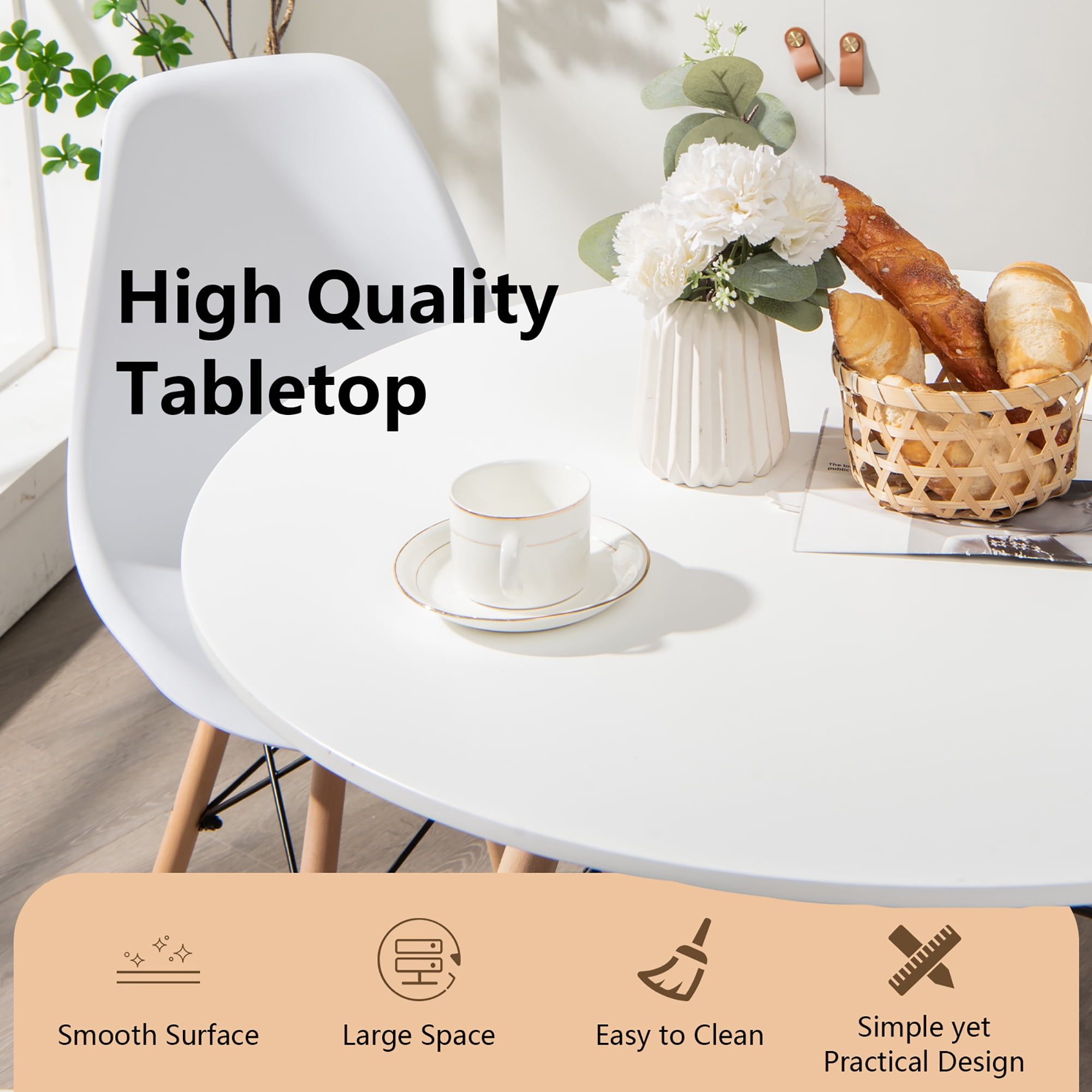 Costway Dining Table Round White Modern Dining Table 31.5'' W/Solid Wooden Leg For Kitchen