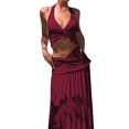 thumbnail image 3 of Women'S Maxi Skirt Set 2 Piece Outfits Sleeveless Strap Top Maxi Skirt Vacation Skirt Set Wine Red L, 3 of 7
